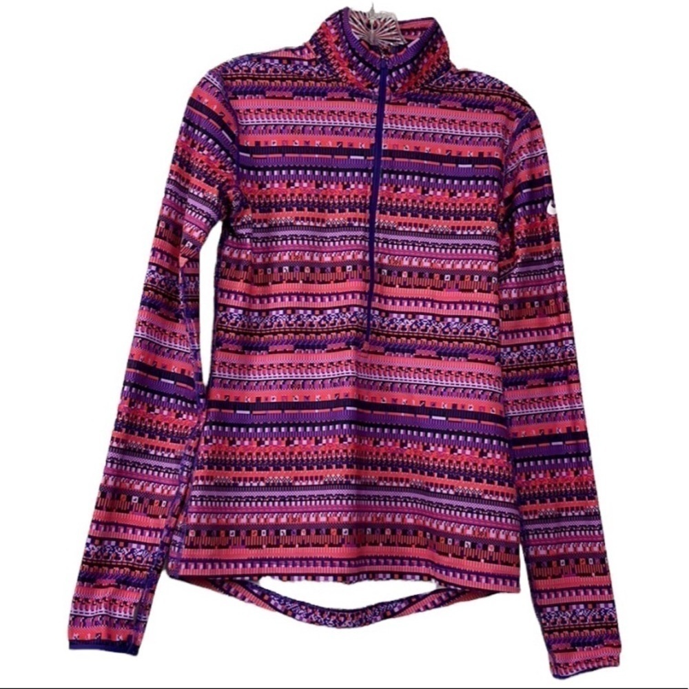 Nike Pro Jacket Women's Size M Purple Orange 1/2 Zip‎ Thumbholes Pullover